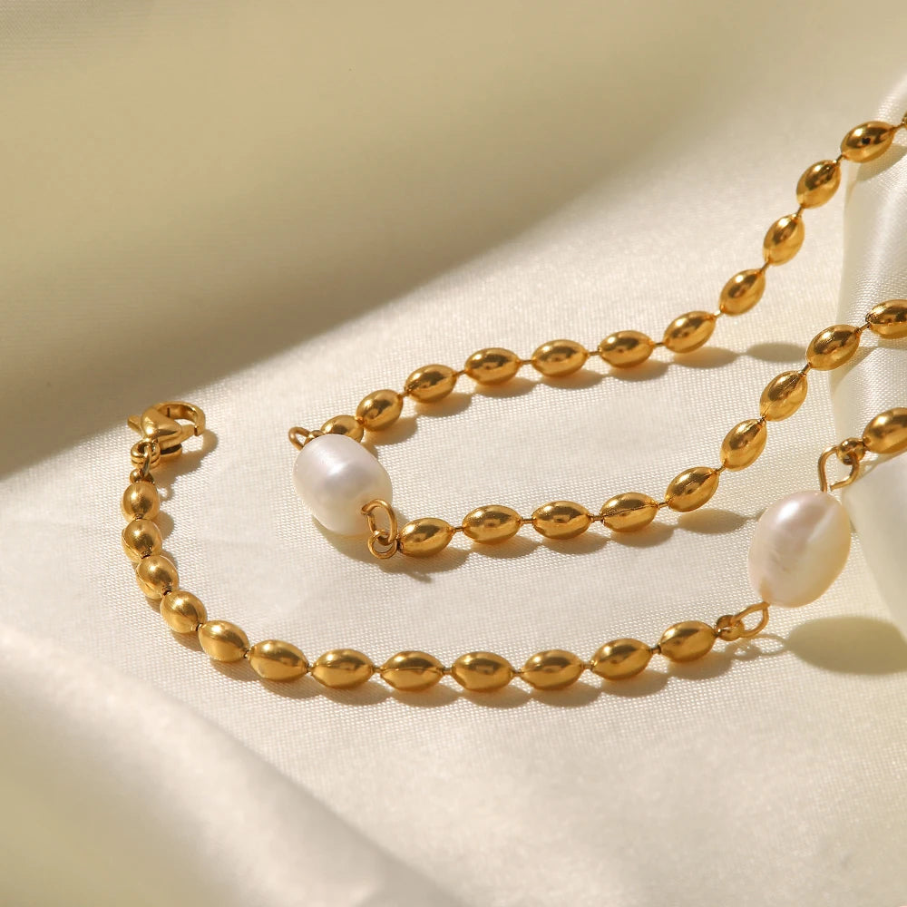 18K Gold-Plated Pearl Necklace and Bracelet