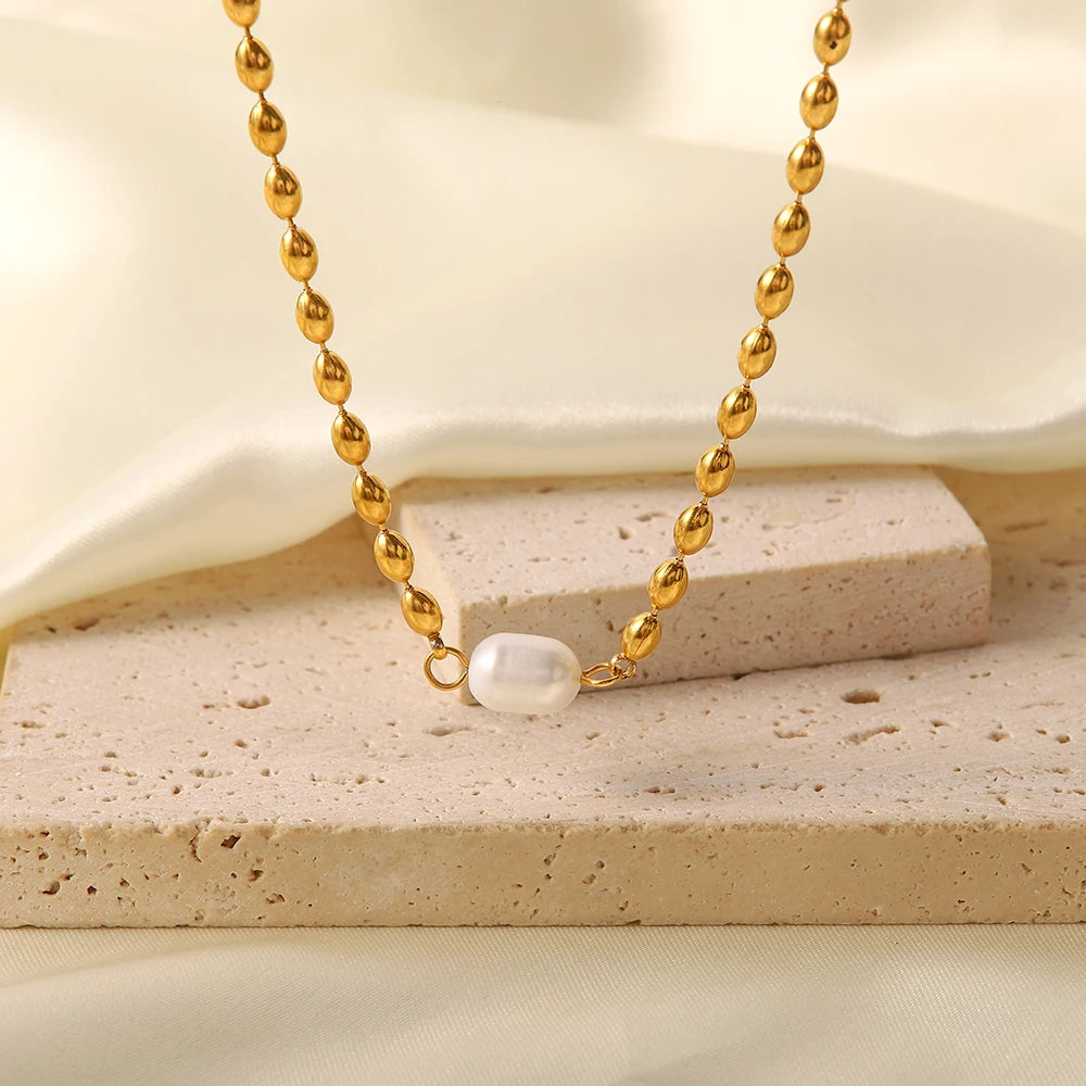 18K Gold-Plated Pearl Necklace and Bracelet